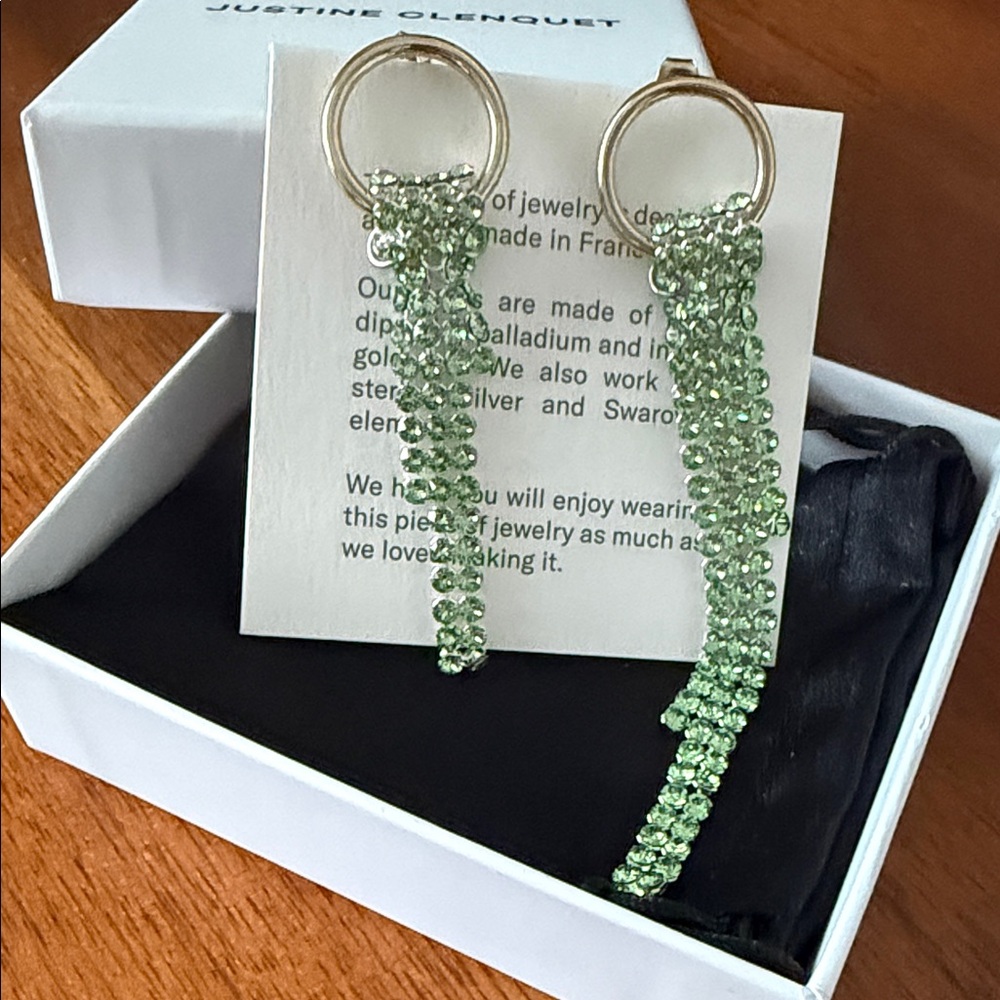 Justine Clinique Pale Gold and Green Crystal Earrings